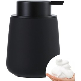 BosilunLife Foam Hand Soap Dispenser - 12 oz Bathroom Lotion Hand Pump Dispenser Black Foaming Hand Soap Dispenser Ceramic Dish Liquid Dispenser for Kitchen (Rubber Paint Black Foam)