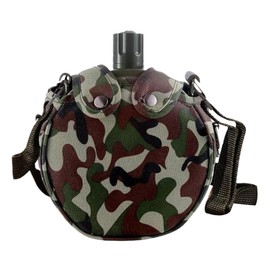 Canteen 5x7x2 Leakproof Stainless Steel Canteen with Camouflage Cover & Strap, Portable Multi-Functional Water Bottle for Outdoor Camping Hiking, 550ML Water Bottle with Strap