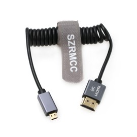 SZRMCC HDMI Cable 8K 2.1 Micro HDMI to HDMI Coiled Cable High Speed Micro HDMI Male Extender Cable for GoPro Hero 7 Sony A6000 A7III Nikon B500 Yoga 3