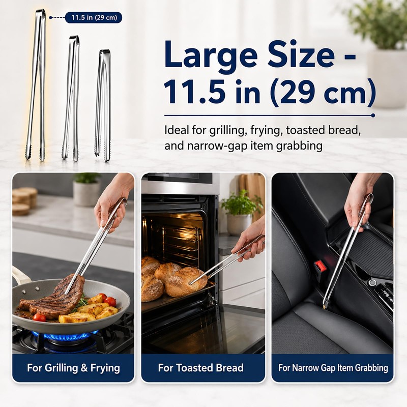 Foyohaven Stainless Steel Kitchen Tongs Set of 3, 6-11.5in Non-Slip