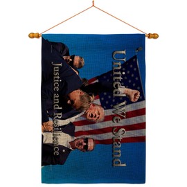 Ornament Collection Trump Shooting Flag Wood Dowel Kit Burlap Wall Hanging Deor for Home Porch 2024 Rally 47 MAGA Yard Sign Patio Poster Outdoor Patriotic Decorations, Republican Gifts Made in USA