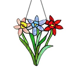 Karhuimoyi Tiffany Style Window Panel, Stained Glass Window Hanging, Suncatchers Colorful Daffodils