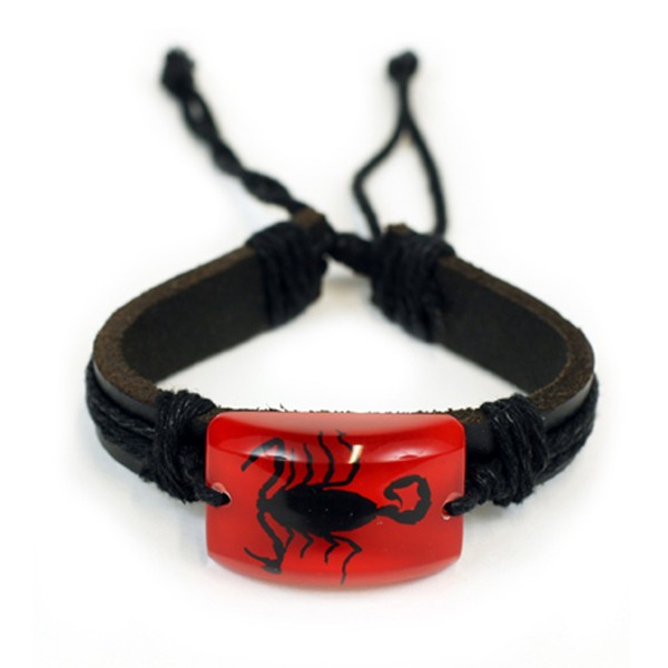 REALBUG Black Scorpion Bracelet, Red, Leather, 10 inches