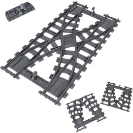 City Railway Railway Building Blocks Set, City Train Rails Accessories Railway Extension Sets, Two Way Rail Change Building Blocks Train Rail Set Compatible with the Market Leader