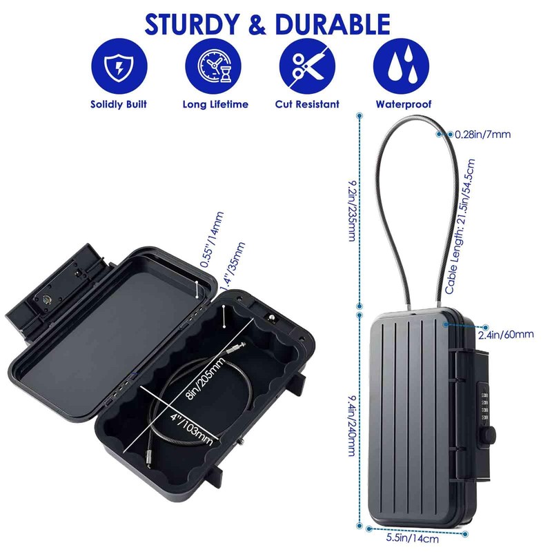 Portable Lock Box, 4-Digit Combination Safe Boxes with Detachable Cable,