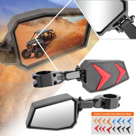 Pair of Universal Textured Black Irregular Shape Flat Style UTV Side Rear View Mirrors w/1.75" or 2" Clamp