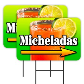 Micheladas 2 Pack Double-Sided Yard Signs 16" x 24" with Metal Stakes (Made in T