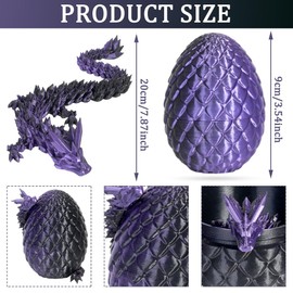 3D Dragon Egg Crystal Dragon in Dragon Egg Surprise Egg Articulated Dragon, Fidget Toys for Executive Home Office Decor Executive Desk Toys（Purple Black）