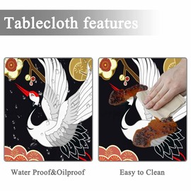 Yibeas Tablecloth Round Japanese Crane Table Cloth Asian Heron Bird Floral Branch Clouds Table Cover for Dining Room Kitchen Decoration Round Tablecloths 60 inch