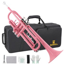 ROWELL Bb Standard Trumpet Professional Brass Trumpets for Beginner Standard Student Trumpet Set with Hard Case,7C Mouthpiece,Cleaning Kit,Gloves(Pink)