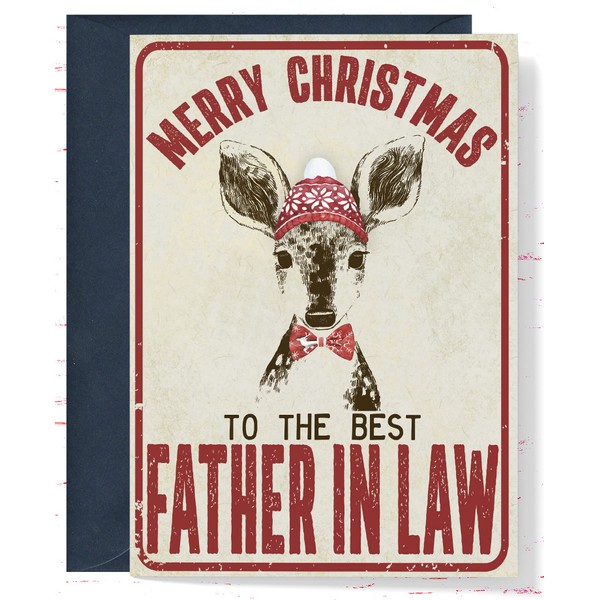 Christmas Card for Father in Law, Vintage Style Reindeer Merry Christmas Father in Law Holiday Card