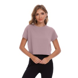 Dalavch 6 Pack Women's Crop Top Short Sleeve Athletic Workout Yoga Running Gym Casual Tees T-Shirts Loose Fit 1 Black 1 White 1 Heather Grey 1 Pink 1 Khaki 1 Blue Large