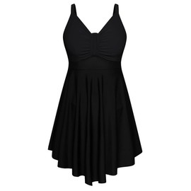 Hanna Nikole Swim Dress Women's Plus Size Skirted One-Piece Swimsuits Tummy Control Swimwear Shape Swimming Costume Soft Bathing Suits with Swim Shorts Black