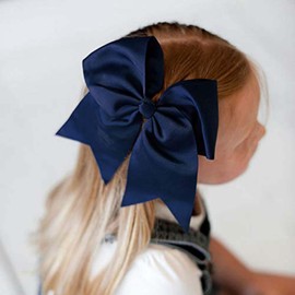 CEELGON Large Cheer Bows Grosgrain Ribbon Ponytail Holder Girls Elastic Hair Ties 8" 12PCS Navy Blue Hair Accessories for Teens Women Girls Softball Competition Sports Cheerleaders