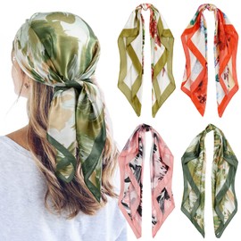QBSM 4 Pcs 35'' Satin Head Scarf Silk Feeling Neck Scarves Hair Wrap for Sleeping Large Square Headscarf for Women