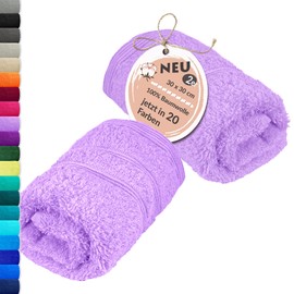 Lashuma 2 x Face Towels 30 x 30 cm London Terry Towelling Toilet Towel Set Purple / Lilac