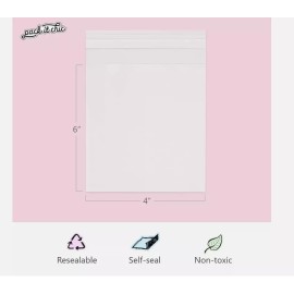 Pack It Chic 4” X 6” Clear Resealable Cellophane Cello Bags - 100, 500, or 1000 - Bundle of 200