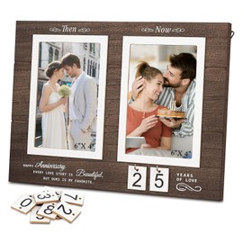 Wood Then & Now Anniversary Picture Frame, Anniversary Wedding Gift for Couple, Anniversary Wood Photo Frame for Husband and Wife, Holds 2 4x6 Inches Photos