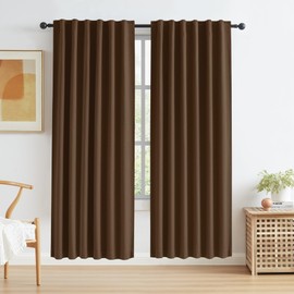 KEQIAOSUOCAI Full Blackout Curtains Faux Linen Poyester Fabric Back Tab Rod Pocket Hook Belt Style Noise Reducing Thermal Inuslated Drapes 2 Panels 50 by 72 Inches Long Dark Brown