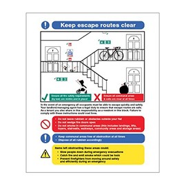 Caledonia Signs 11415H Keep Escape Routes Clear, Multiple Occupancy Sign, Rigid Plastic, H: 300 mm x 250 mm