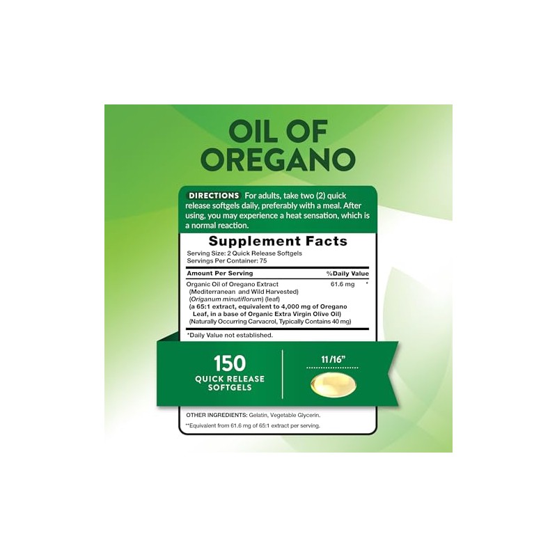 Natures Truth Aceite de Orégano 150 Cápsulas Blandas Suplemento Alimenticio