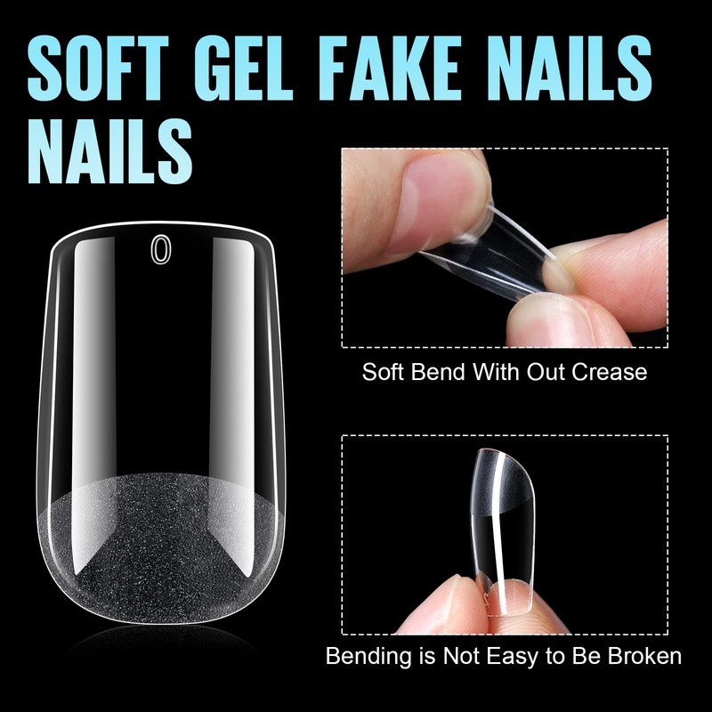 TOMICCA Square Short Nail Tips for Gel Nails, Gel Full