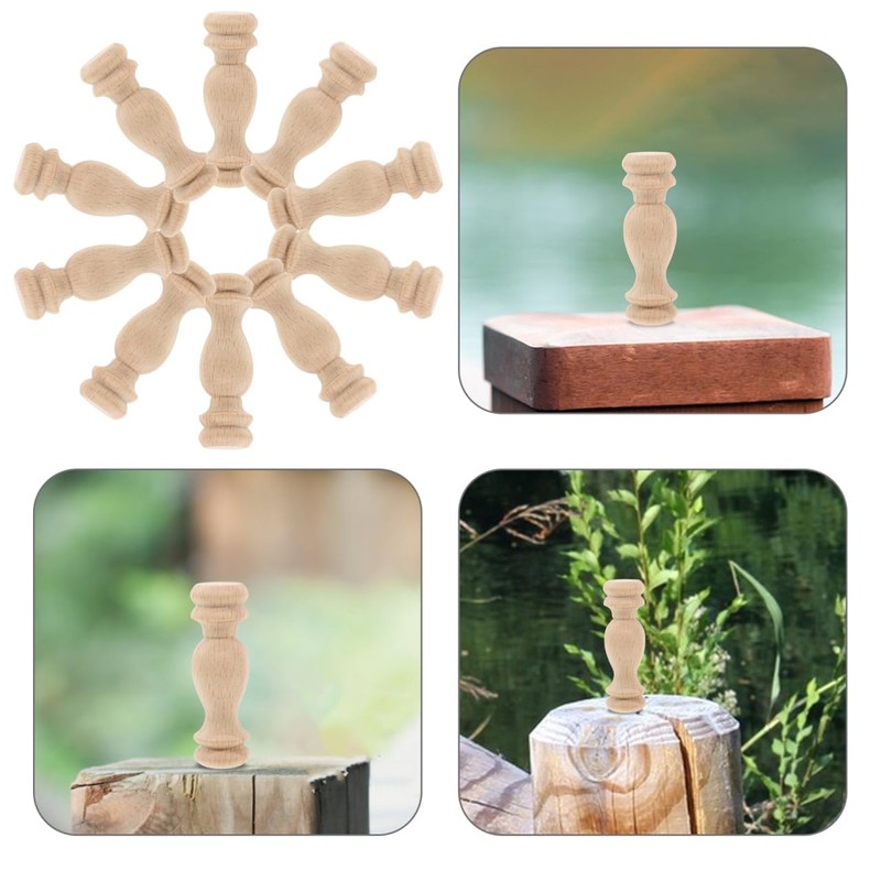 Generic 10pcs Unfinished Wood Balusters - Miniature Spindles for Dollhouse
