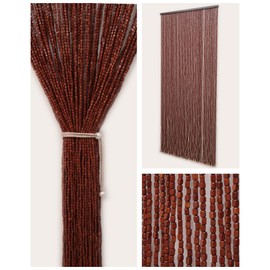 Erfolkerz Bamboo Curtains for Doorways-35.5" x79-90 Strands,Handmade Wood Beaded Curtains with Bohemian Room Divider Beads-As Insect Screen-Brown