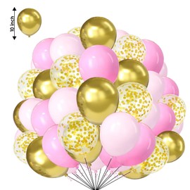 Pink Gold Balloons Set 50 Pack 10 Inch Pastel Baby Pink Gold Confetti Latex Balloons for Girls Women Birthday Baby Bridal Shower Wedding Party Decorations