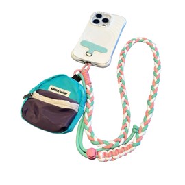 Clip and Go Strap for Phone with Mini Backpack Wallet Crossbody Phone Lanyard Adjustable Rope Neck Strap Keychains,Blue