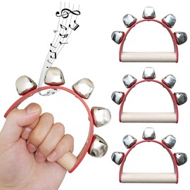 4 Pieces Christmas Hand Sleigh Bells, Wooden Handle Santa Hand Jingle Bells, Sturdy Loud Christmas Ringing Handheld Instrument for Families Xmas Party (Red)