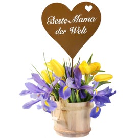 Gift for Mum Garden Stake 32 cm – For the Best Mum in the World – Heart Rust Stake Metal Weatherproof Garden Decoration Outdoor