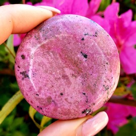 Cobaltoan Calcite also known as Aphrodite Stone with Azurite - malachite - Natural polished worry stone with thumb rubbing dip - Metaphysical Chakra Crystal Healing Gemstone Specimen - piece #1