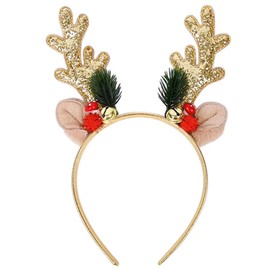 berbo Christmas Headband - Christmas Golden Sparkling Reindeer Antlers Headband for Women and Girls Christmas Holiday Party Hair Decoration Accessories (Golden Reindeer)