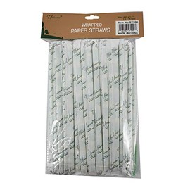 Uniware 100 Long Lasting Individually Wrapped Paper Straws (White/Brown, 0.2" x 7.7") (Bamboo)