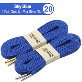 YJRVFINE Solid Flat Shoe Laces: Metal Tips Thick Shoelaces for Sneakers Sky Blue 55 Inch 2 Pair