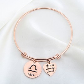 bobauna Rose Gold 12 Zodiac Signs Stainless Steel Expandable Wire Bangle Bracelet Birthday Gift for Her (Libra)