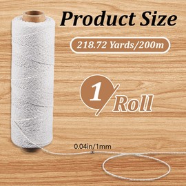 CABODYALS 200M 1mm Cotton Cord Macrame Braided Cord White Soft 3 Strand Twine Knitted Crochet Replacement String Yarn Rope Cords for Jewellery Making Bracelet Making Waxed Thread Diy Craft Supplies
