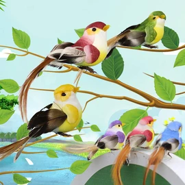 Adornos de pájaros artificiales 12 piezas de simulación encantadora Árbol de aves Encuadernación Decoración de pájaros artificiales Artesanía para manualidades, árboles de Navidad y exhibiciones y cor