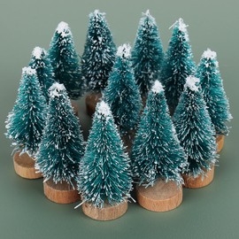 Pack of 12 Mini Christmas Tree, Artificial Bottle Brush, Christmas Tree for Christmas Decorations, Table Decoration, Shop Window, DIY Snow Globes, Christmas Cakes and Gifts, Miniature Christmas Tree
