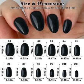 Lifextol Short Press on Nails Almond Fake Nails Black, 240 Round Almond Press on Nail Short Full Cover Acrylic Presson Nail Tips False Artificial Fingernails & Nail Glue Adhesive Tabs for Women Kids