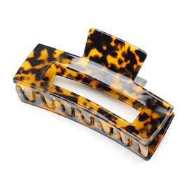 QinGoo Extra Large Tortoise Shell Hair Clip, Firm, Hair Clip, Popular, Hair Accessory, Cute, Stylish, Korean, 1 Piece (5.0 x 2.4 inches (12.7 x 6 cm), Dark Tortoise)