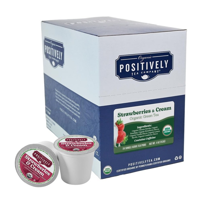 Organic Positively Tea Company, Strawberries and Cream Green Tea, K-Cup