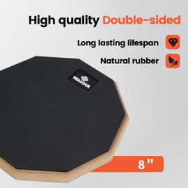 8 inch drum pad,double sided drum pads,snare drum pad with drumsticks and storage bag for drum practice beginner (Black, 8'')