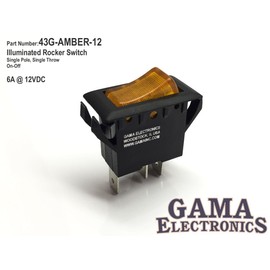 GAMA Electronics Amber Illuminated Off-On Rocker Switch 6A@12VDC