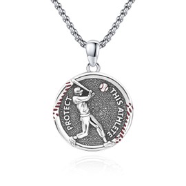 ZIPPICE 925 Sterling Silver Baseball Vintage Necklace, Faith and Hobbies Jewellery Gift for Boys Men with Rolo Chain 20"+ 2”