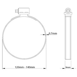 120mm - 140mm W2 - Stainless Steel Strong Worm Drive Hose Clip Adjustable Hose Clamp Ducting Clamp for Flexible Hose Pipe