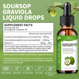 Wanish Organic Soursop Graviola Liquid Drop,Sour SOP Bitters Liquid for Cell Support & Regeneration, Immune Boost, Liver and Sleep, Herbal Goodness, Sugar/Gluten Free, Natural Flavor, 2 Fl Oz