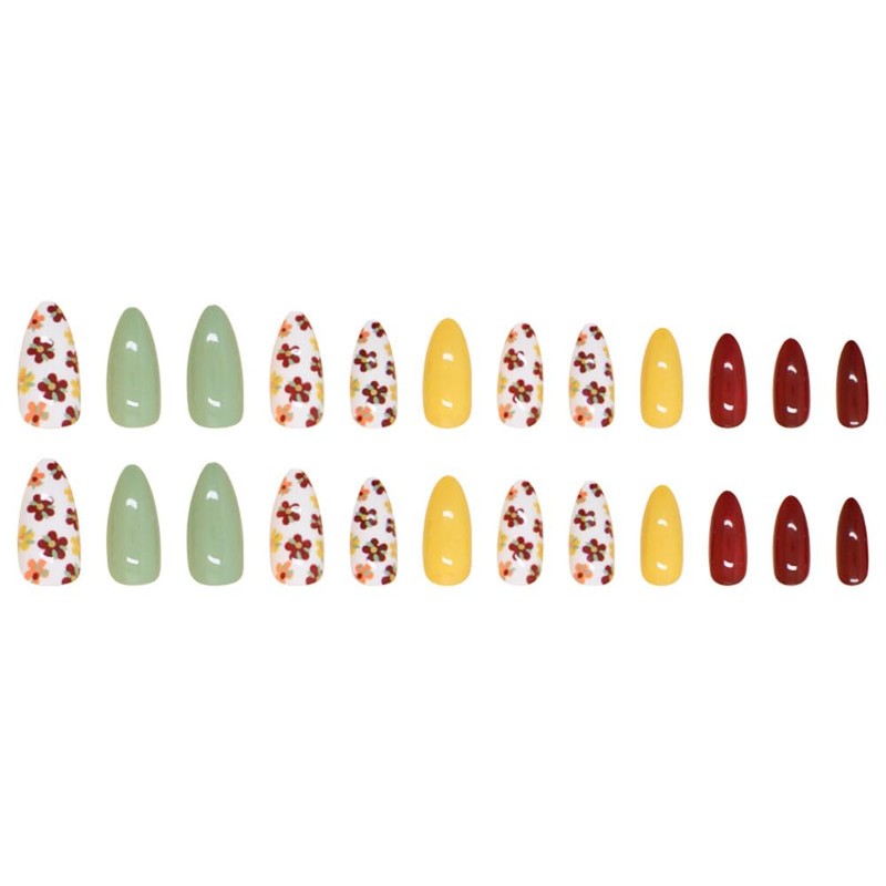 24 Pcs Spring Small Flowers Press on Nails Short Almond