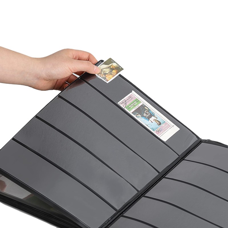 Stamp Album Stockbook, 100 Pockets 40 Black Sides Leatherette Padded